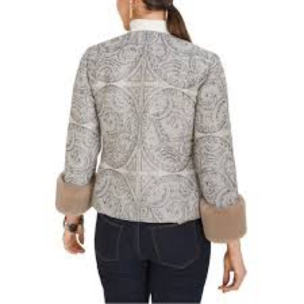 Chico's Metallic Brocade Jacket w/ Faux Fur Removable Cuffs - Picture 2 of 16